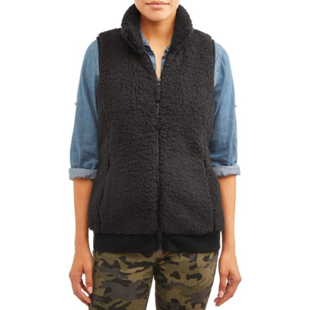 Time and Tru Women's Plush Vest Large Sherpa
